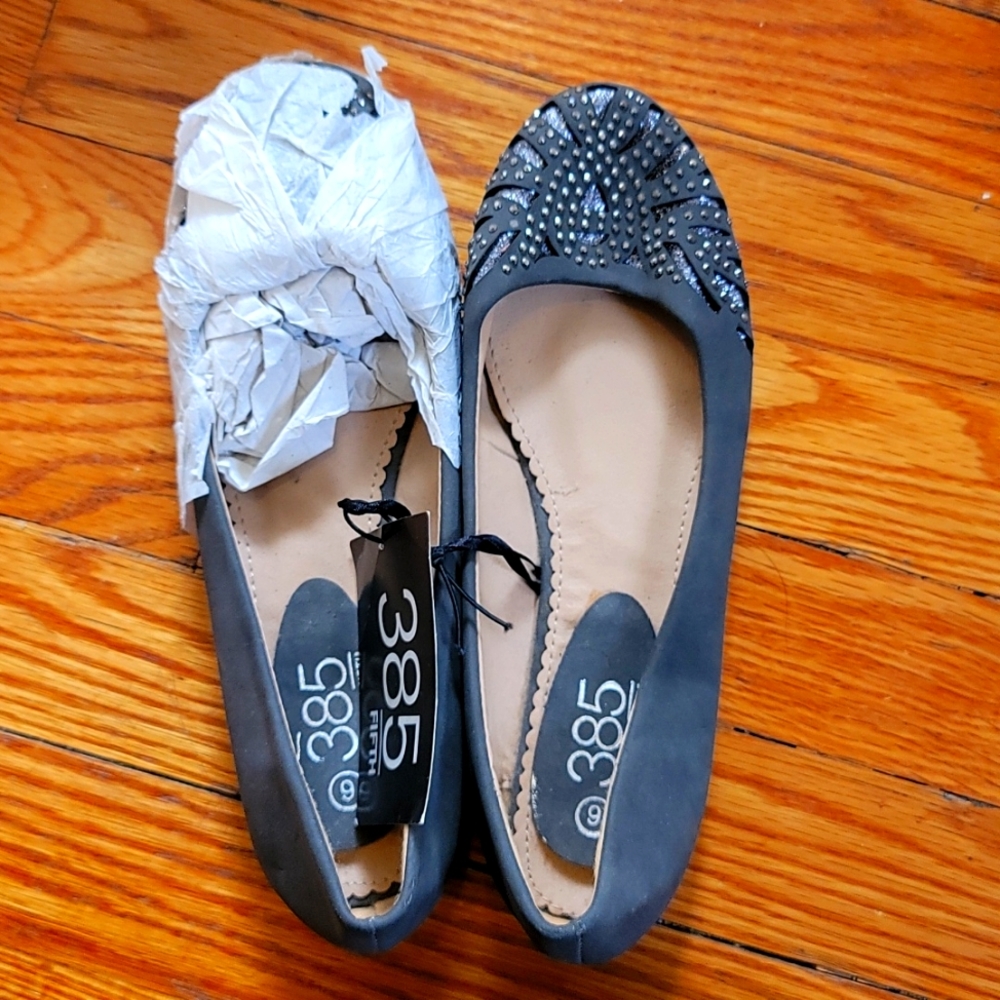 Grey Rhinestone Flats